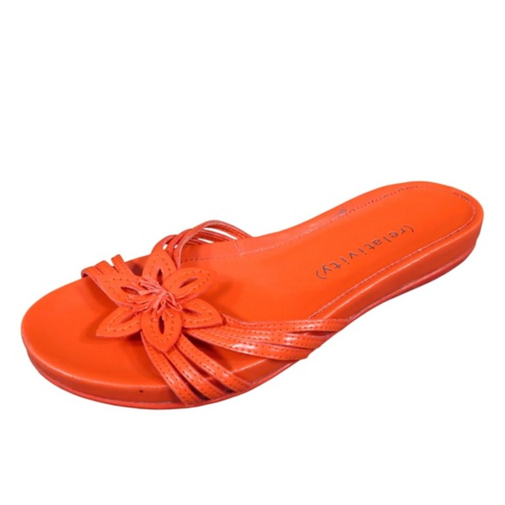 Relativity Daisy‎ Womens Slide Sandals 6 Orange Synthetic Floral Summer Open Toe
